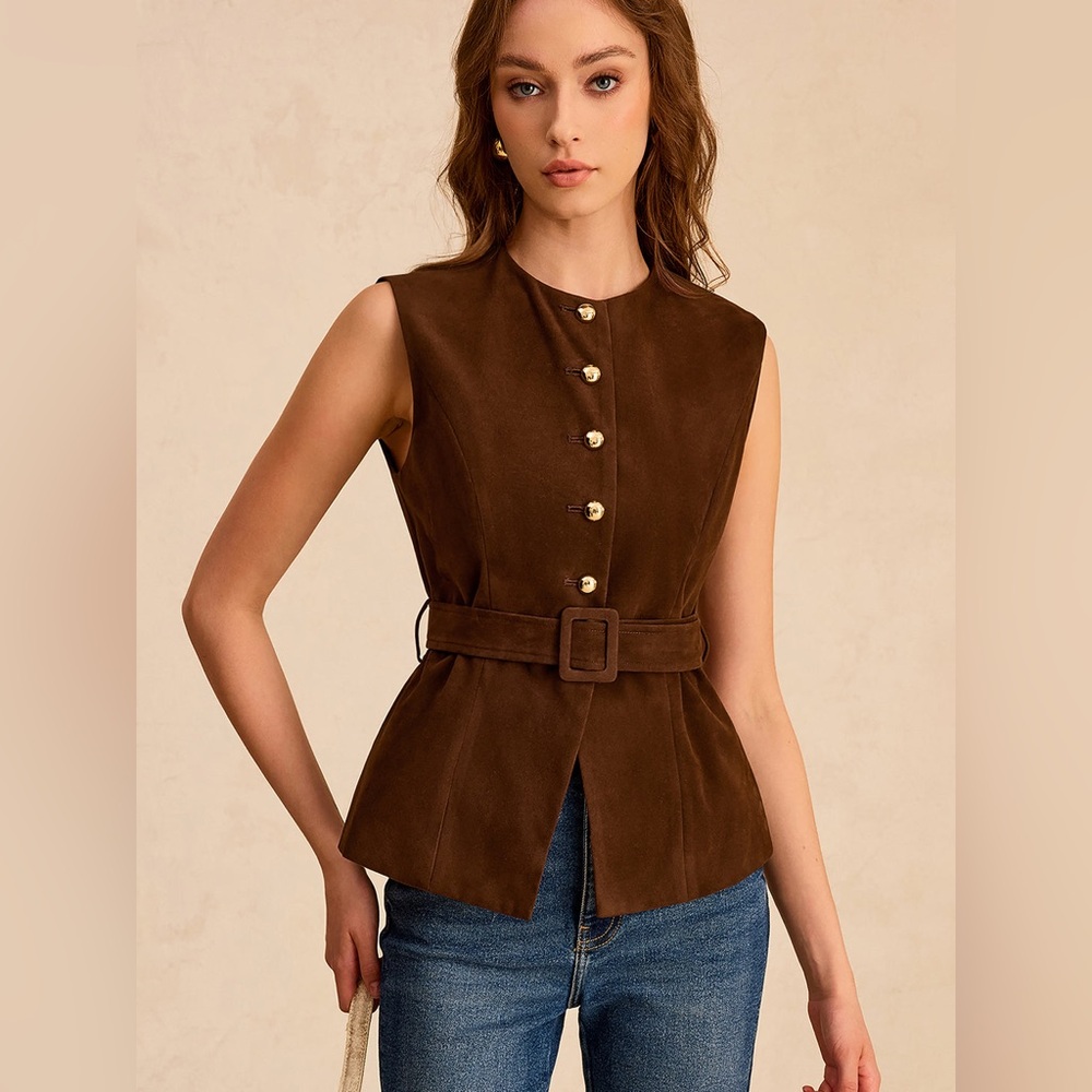 Commense Suede Effect Vest with Belt - Picture 11 of 17